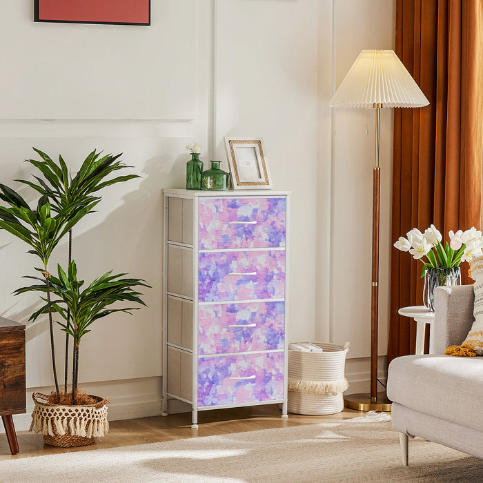 Sybels Dresser with 9 Drawers, Retro Floral Pattern Fabric Bins with Wooden Top for Bedroom, Closet, Nursery Entryway Hall, White
