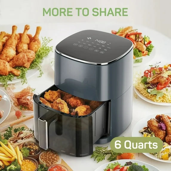 Sybels Air Fryer with Viewing Window, 6-Quart 12-in-1 Multi-Function Appliance for Air Frying, Roasting, Baking & Dehydrating