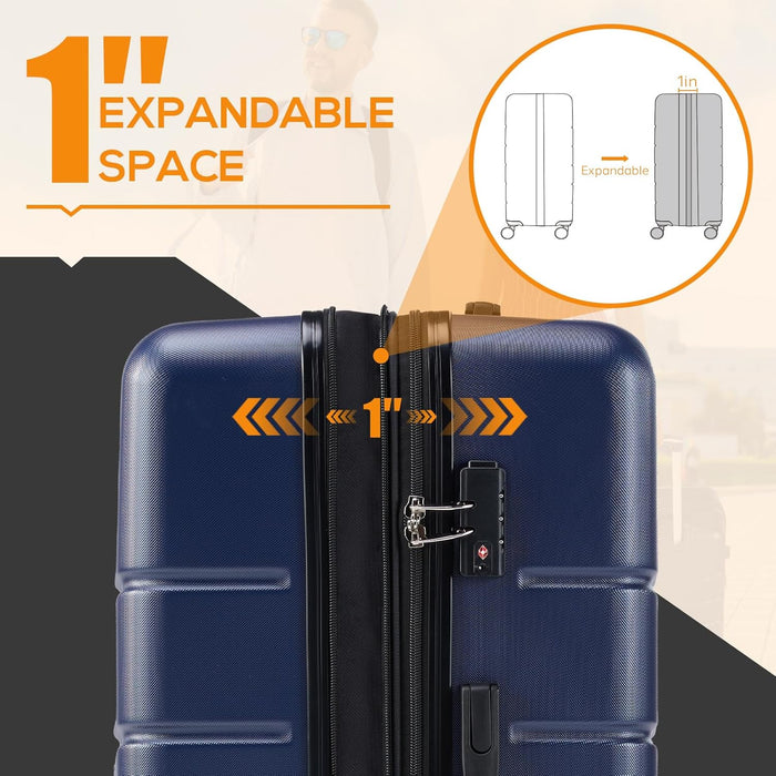 Carry-On Luggage, 28 inch Hard Shell Rolling Suitcase for Travel Expandable Lightweight with Spinner Wheels TSA Lock-Blue