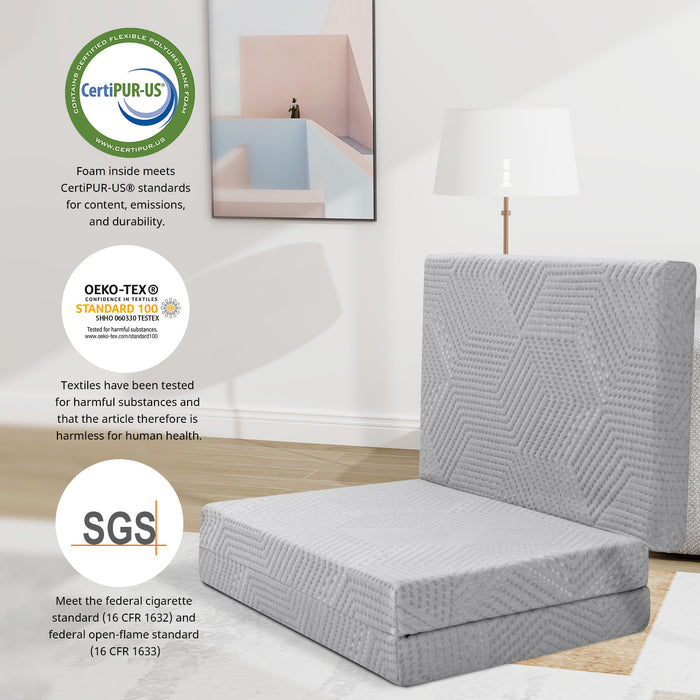 4 inches Tri-Fold Memory Foam Mattress, Grey