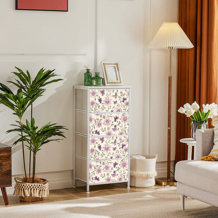 Sybels Dresser with 9 Drawers, Retro Floral Pattern Fabric Bins with Wooden Top for Bedroom, Closet, Nursery Entryway Hall, White