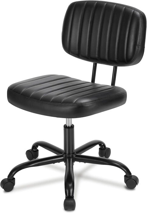 Simenmax Office Chair, Computer Chair with Lumbar Support, Comfy Armlees PU Leather Task Chair,Black