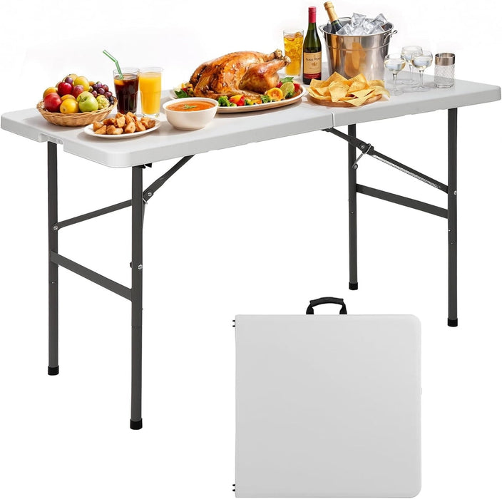 Simenmax 4ft Heavy Duty Folding Table - Portable Outdoor Indoor Plastic Desk for Camping, Picnic & Parties