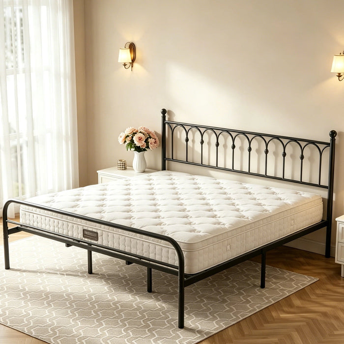King Size Metal Platform Bed Frame, Heavy Duty Bed Frame with Headboard, Under Bed Storage Space, Sturdy & Durable, No Box Spring Needed, Black