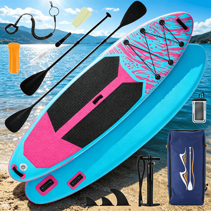 Blorly 10'5" Inflatable Stand Up Paddle Board, Commercial Grade PVC ISUP with Non-Slip Deck, Complete SUP Accessories: Paddle, Pump, Leash & Backpack, All-Skill Level Water Sports Board, Pink