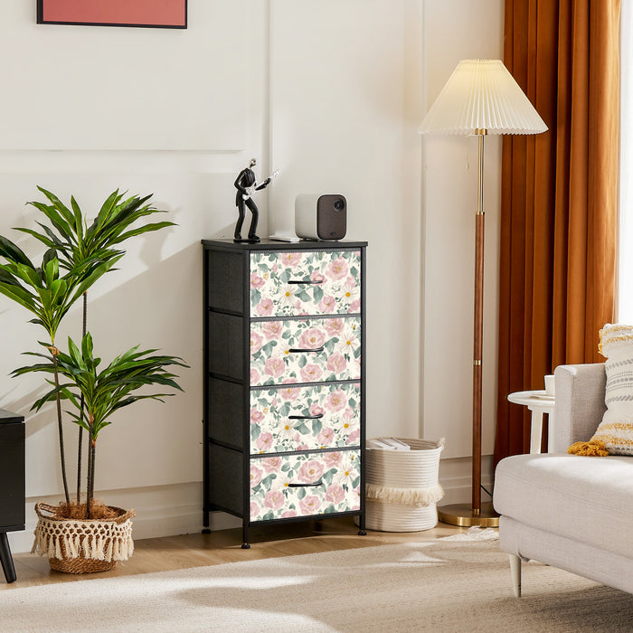Sybels Dresser with 9 Drawers, Retro Floral Pattern Fabric Bins with Wooden Top for Bedroom, Closet, Nursery Entryway Hall, White