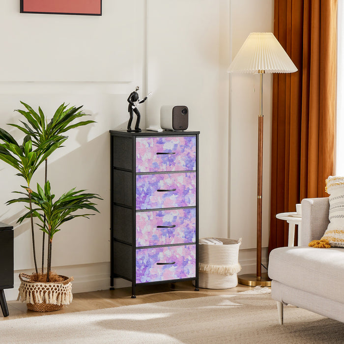 Sybels Dresser with 9 Drawers, Retro Floral Pattern Fabric Bins with Wooden Top for Bedroom, Closet, Nursery Entryway Hall, White