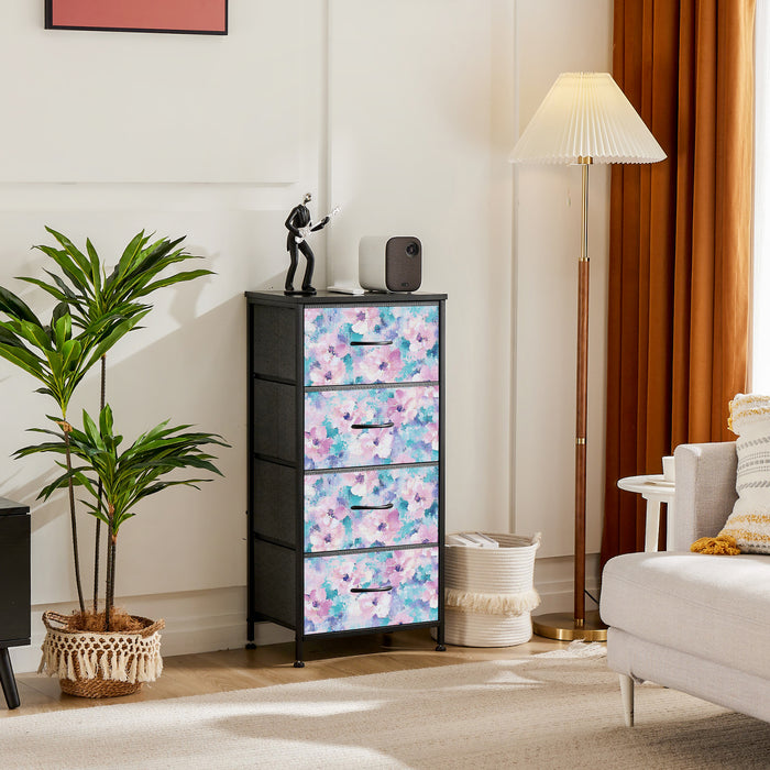 Sybels Dresser with 9 Drawers, Retro Floral Pattern Fabric Bins with Wooden Top for Bedroom, Closet, Nursery Entryway Hall, White