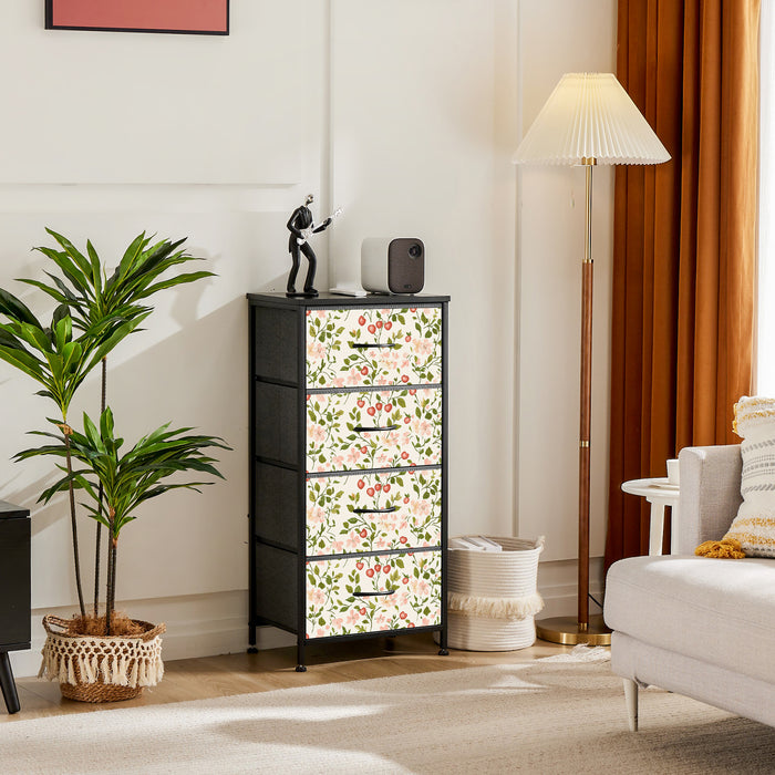 Sybels Dresser with 9 Drawers, Retro Floral Pattern Fabric Bins with Wooden Top for Bedroom, Closet, Nursery Entryway Hall, White