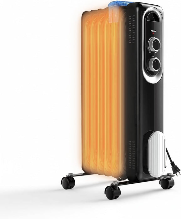 Taoset 1500W Oil Filled Radiator Heater with Adjustable Thermostat - Quiet Portable Heater for Indoor Use, Black
