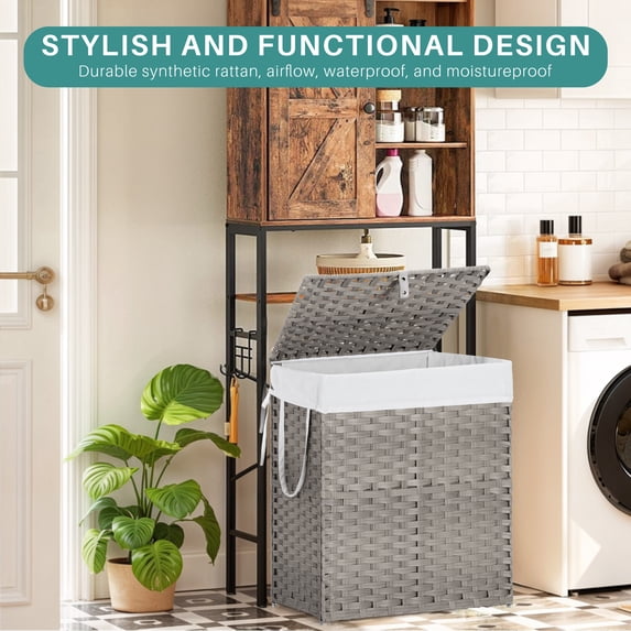 Parcus&nbsp; Foldable Laundry Hamper with Lid and Removable Liner, Wicker Basket for Bedroom &amp; Bathroom