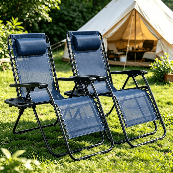 Taoset Zero Gravity Chairs Set of 2, Folding Outdoor Lounge Recliner with Side Tray & Adjustable Pillow, Heavy Duty Portable Lawn Chairs for Patio, Pool, Backyard, Blue
