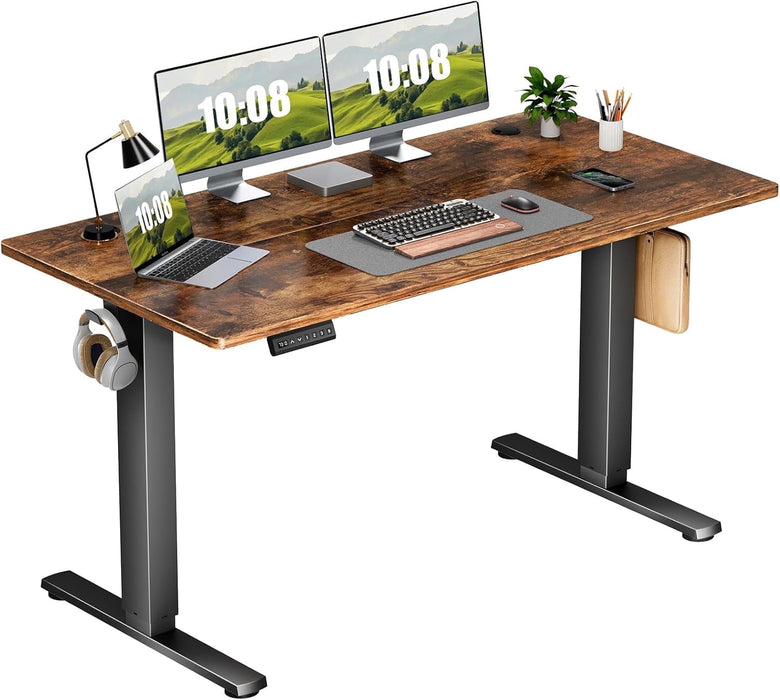 Taoset Electric Stand up Desk, 55'' Wide Desktop with Adjustable Height, Standing Computer Desk for Home Ofiice, Brown