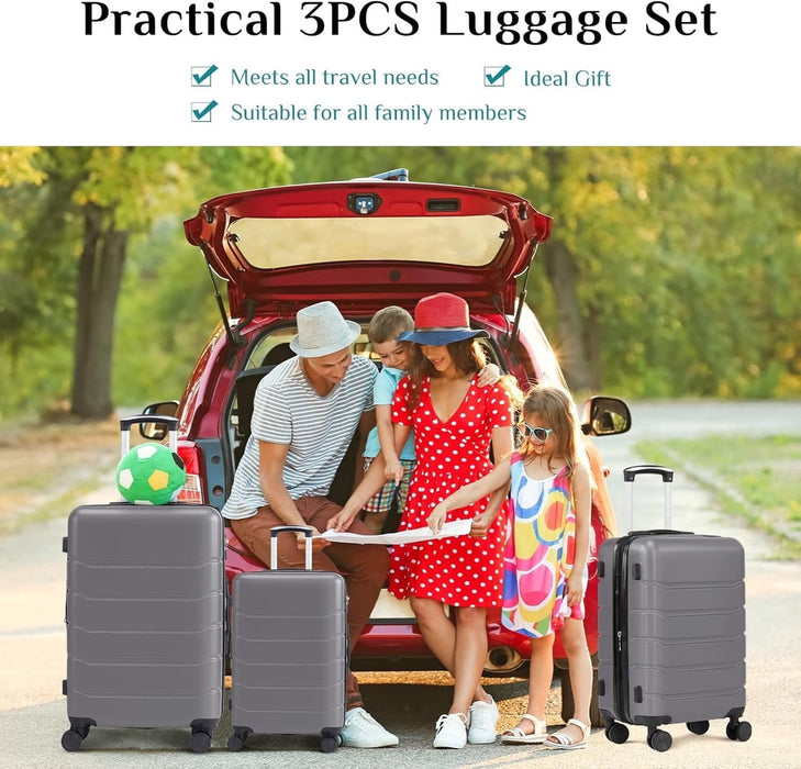 Nextay 3 Piece Luggage Set, Hardside Expandable Suitcase with Spinner Wheels TSA Lock, Dark Gray