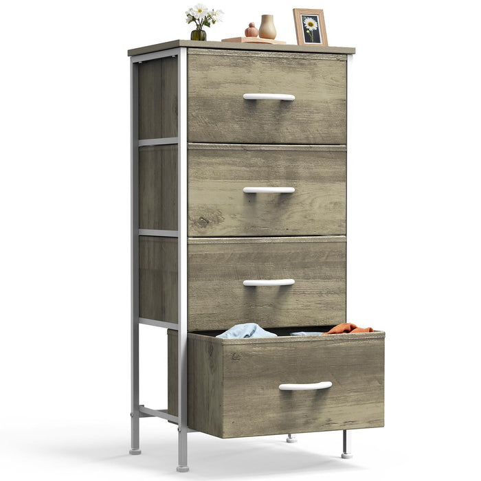 Blorly 4 Drawers Dresser, Storage Dresser Organizer with Drawers, Chest of Drawers, Dresser with Metal Frame and Wood Tabletop for Bedroom, Guest Room, Closet, Entryway, Nursery, Smoked ash