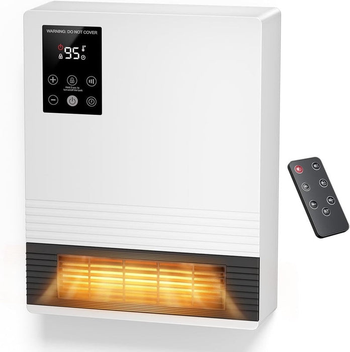Simenmax 1500W Wall-Mounted Electric Heater, Touchscreen & Remote Control, Adjustable Thermostat 50°F–95°F, 15-Hour Timer, Space-Saving Indoor Heater for Bedroom, Living Room, Office, White