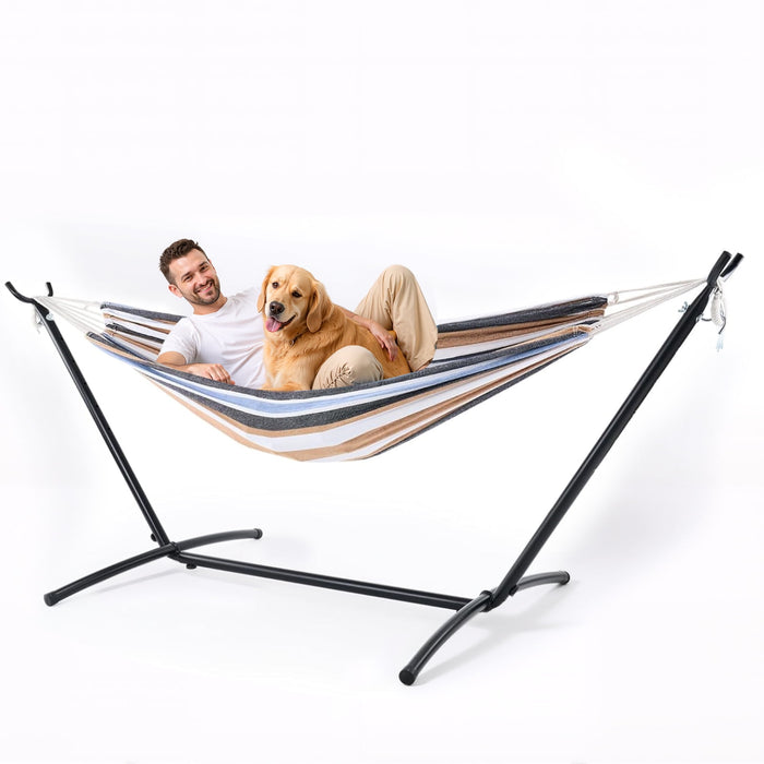 Betcozy Hammock with Stand, 450 LBS Heavy Duty Double Hammock with Bag, Saving Steel Stand for Outside Garden Yard, White