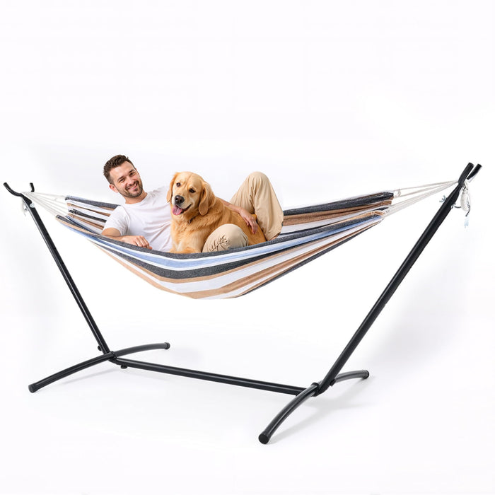Betcozy Hammock with Stand, 450 LBS Heavy Duty Double Hammock with Bag, Saving Steel Stand for Outside Garden Yard, White