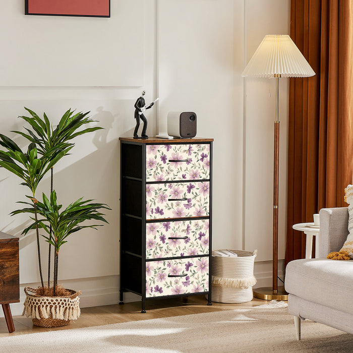 Sybels Dresser with 9 Drawers, Retro Floral Pattern Fabric Bins with Wooden Top for Bedroom, Closet, Nursery Entryway Hall, White
