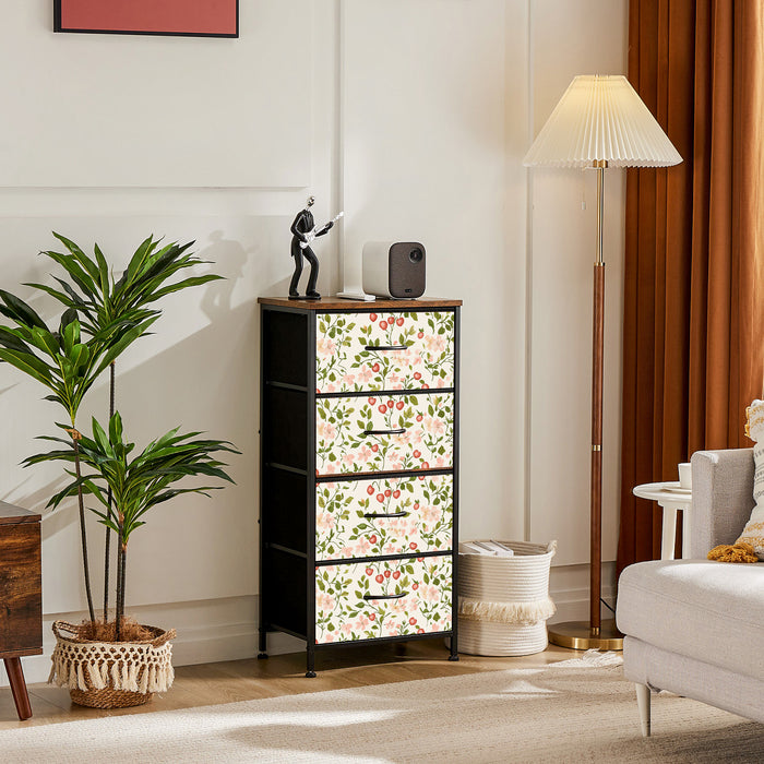Sybels Dresser with 9 Drawers, Retro Floral Pattern Fabric Bins with Wooden Top for Bedroom, Closet, Nursery Entryway Hall, White