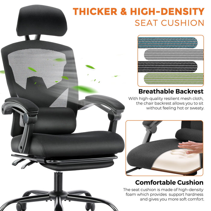 TINKLE WELL TINKLE WELL Gaming Ergonomic Foot Rest Reclining, High Back Mesh Home Office Computer Desk Chair-Black