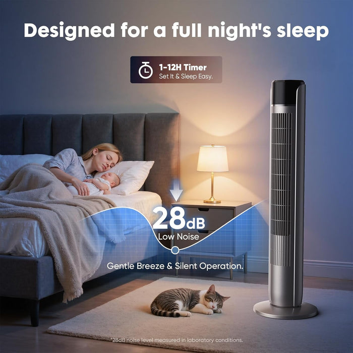 Tower Fans, 35" Standing Floor Cooling Fan with Remote, 60° Oscillating Fan, 20 ft/s High Velocity, LED Display, 5 Speeds, 4 Modes, 12H Timer, Quiet Bedroom Fan