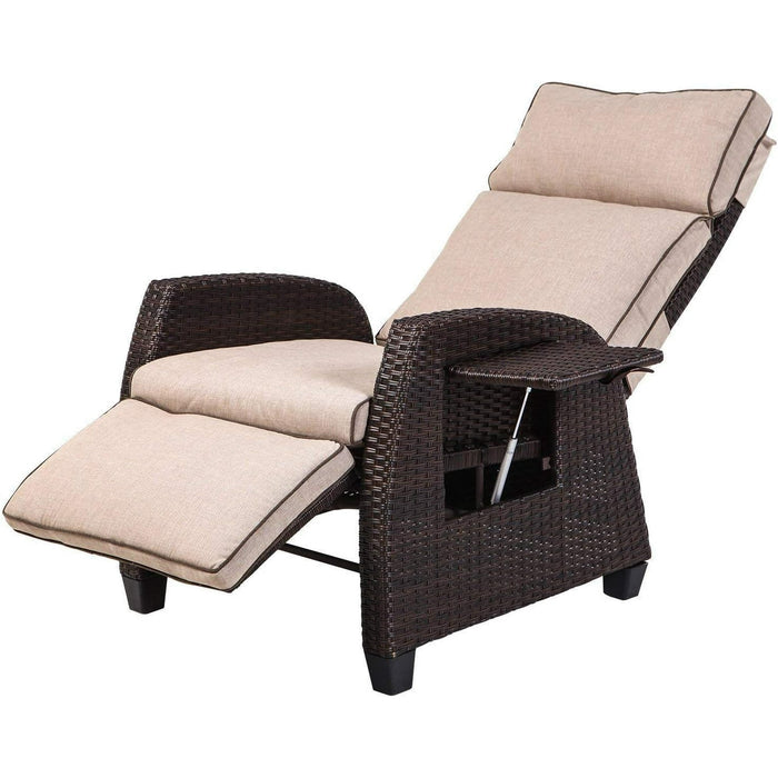 Betcozy Recliner Chair with Seat Cushion, Hand-Woven Wicker Garden Chair, Adjustable Backrest, Rattan Sun Lounger for Indoor Outdoor Use