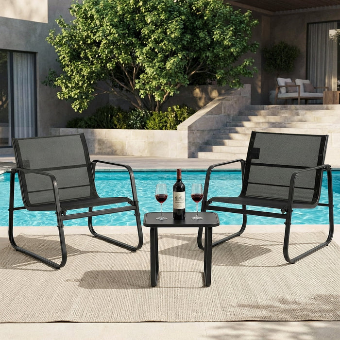 Blorly 3-Piece Patio Set, Outdoor Wicker Bistro Set, Rattan Chair Conversation Sets with Coffee Table and Cushions, Gray