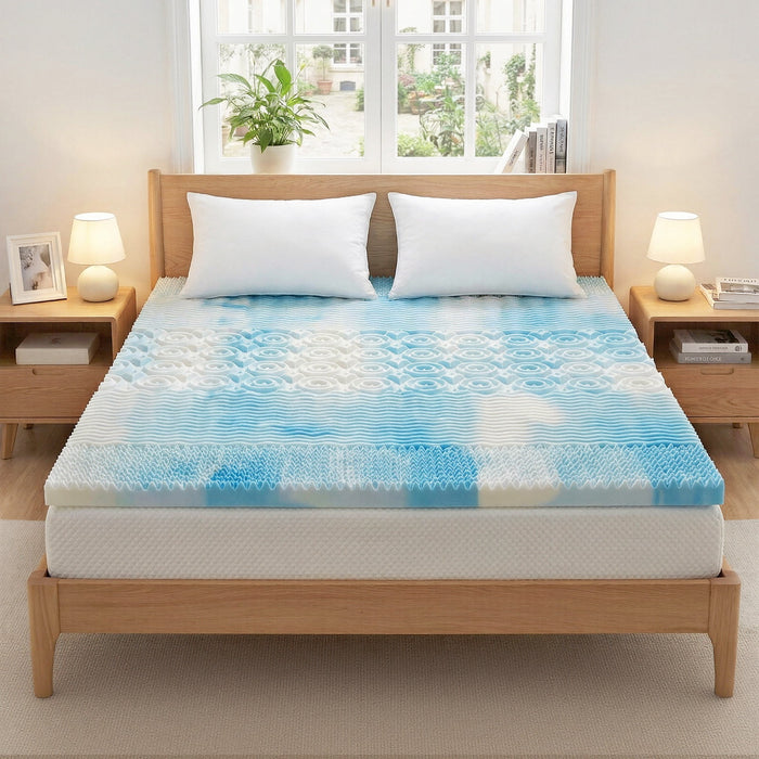 IULULU 2 Inch 5-Zone Egg Crate Gel Memory Foam Mattress Topper, Ergonomic Pressure Relief Bed Topper, Queen