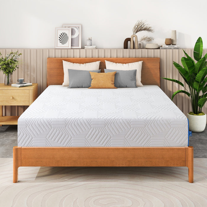 Blorly 10 inch Full Size Green Tea Memory Foam Mattress , Gel Memory Foam Mattress in a Box, Medium, White