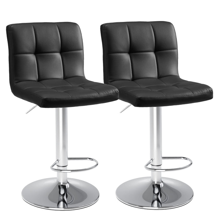 Simenmax Bar Stools Set of 2, PU Leather Adjustable Swivel Bar Stools, Kitchen Counter Height Stools with Back Support, Modern Square Island Chairs,Black