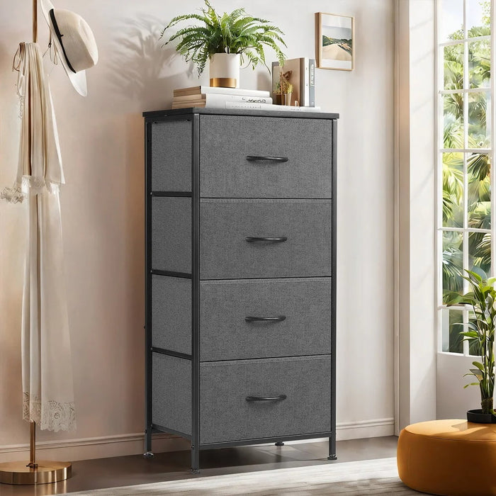 Blorly 4 Drawers Fabric Dresser, Nightstand With Wide Chest Of Drawers,Storage Tower Storage Dresser Closet For Living Room, Bedroom, Hallway, Grey