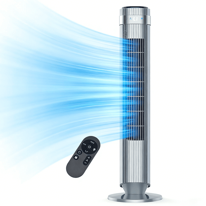 Taoset 36" Bladeless Tower Fan with Remote - Quiet Oscillating Fan for Bedroom with 12-Hour Timer & 5 Speeds, Silver