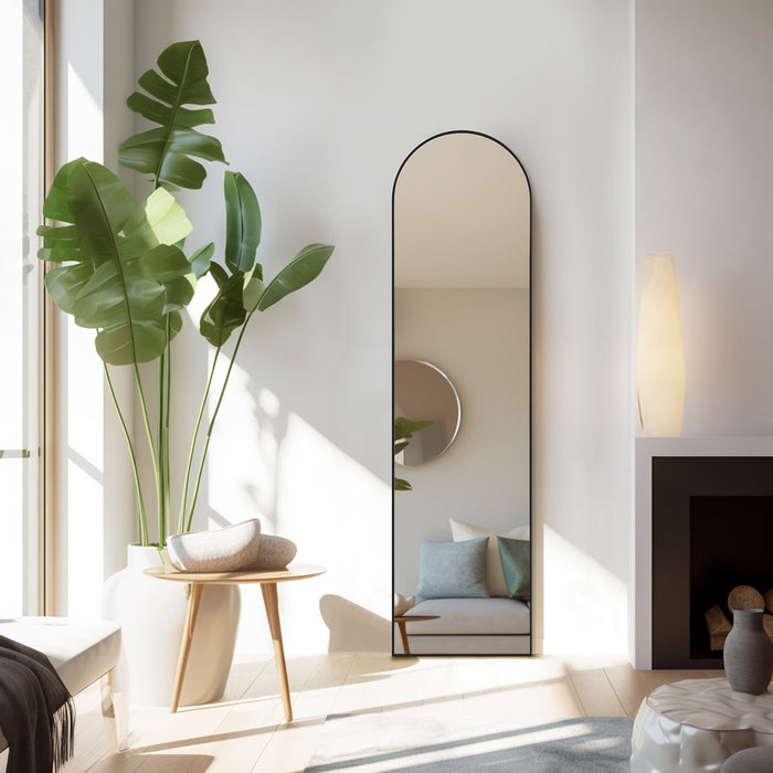 TINKLE WELL Arched Full Length-64"x21" Mirror Full Body Mirror Floor Mirror Standing Hanging or Leaning Wall,Black