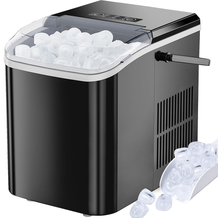 TINKLE WELL Ice Maker, 9Pcs/6Min, Self-Cleaning Portable Ice Maker Machine, 40 db quieter processing, 26Lbs/24H with Ice Scoop and Handle, 2 Sizes Bullet Cubes Makers, Black