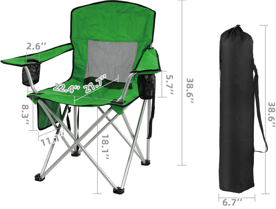 Simenmax Folding Camping Chair Recliner - Portable Outdoor Chair with Mesh Back, Cup Holder & Storage for Beach, Lawn, Camping，Green