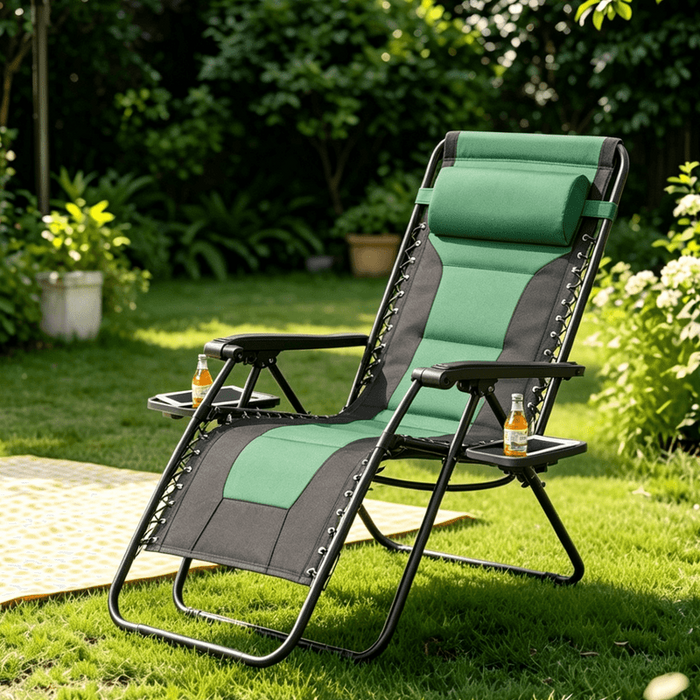 Taoset Zero Gravity Chair, Heavy Duty Integrated Padded, Professional Built-in Cushioned Reclining Lounge Chair, Extra Wide Folding Patio Chair with Side Tray for Outdoor & Indoor, Green