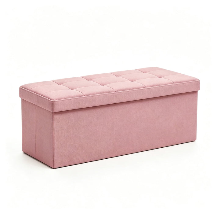 Taoset 43 Inch Folding Linen Storage Ottoman Bench, 42 Gallon Tufted Upholstered Footstool, Flip Top for Living Room, Bedroom, Pink