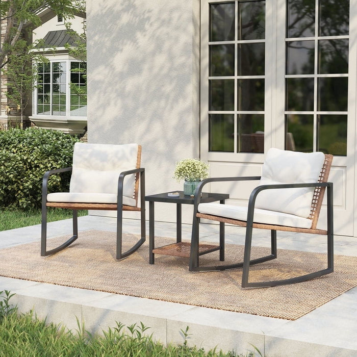 Blorly 3 Piece Rocking Chair Set, Bistro Table and Chairs Set of 2, Outdoor Bistro Patio Set Patio Chairs and Square Table for Balcony, Porch, Garden