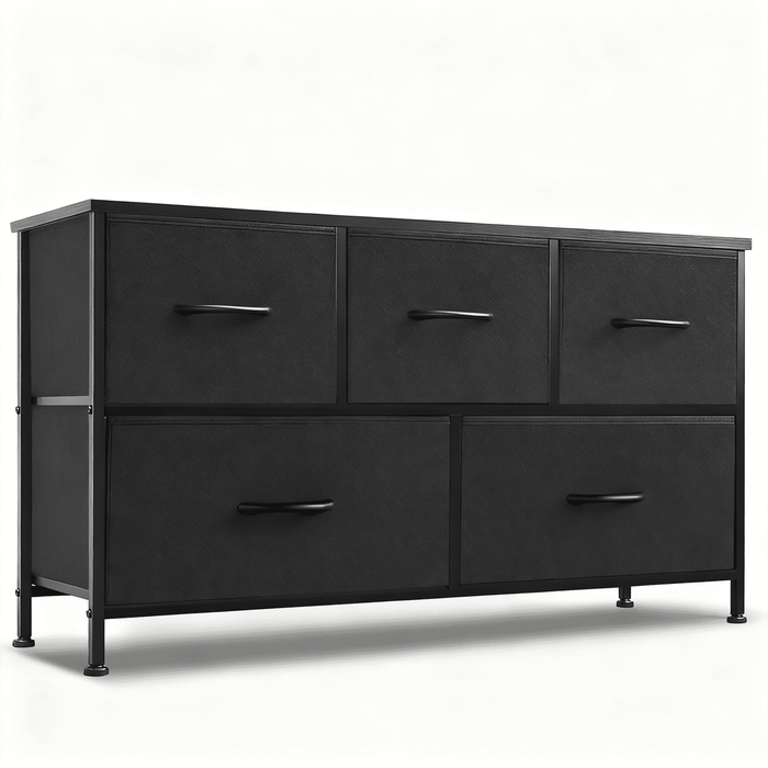 Taoset 5-Drawer Fabric Dresser with Wood Top - Compact Storage Cabinet for Bedroom and Living Room, Black