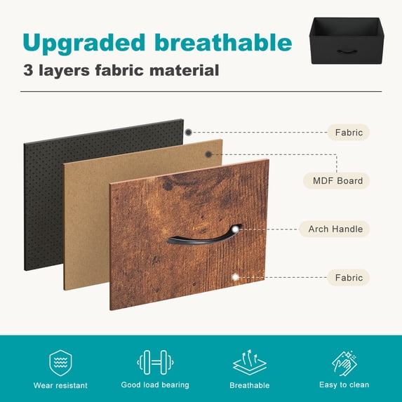 Aidoly Bedroom Dresser, Storage Drawers, Anti-Tip Wide Fabric Closet Chests Organizer Tower Furniture with Wooden Top Metal Frame for Living Room, Hallway, Entryway