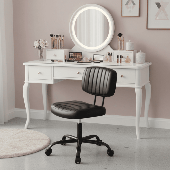 Betcozy Desk Chair, Armless Activity Chair with Wheels, Comfy Low Back Swivel Task Chair, Black