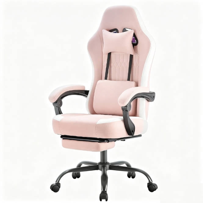 Betcozy Gaming Chair, Ergonomic Computer Chair with Footrest, Lumbar Support, Headrest, Comfy Seating with thicken cushion, Pink