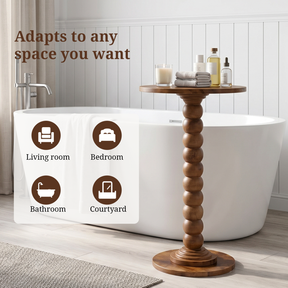Aidoly Compact Round Side Table for Tight Spaces, Accent End Table with Real Wood Leg, Drink Stand & Nightstand for Living Room, Bedroom, Office