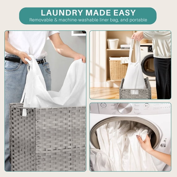 Parcus&nbsp; Foldable Laundry Hamper with Lid and Removable Liner, Wicker Basket for Bedroom &amp; Bathroom