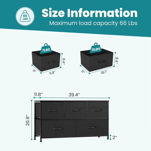 Aidoly Drawer Dresser with Wooden Top, Adjustable Feet, Sturdy Metal Frame Dressers for Bedroom, Living Room