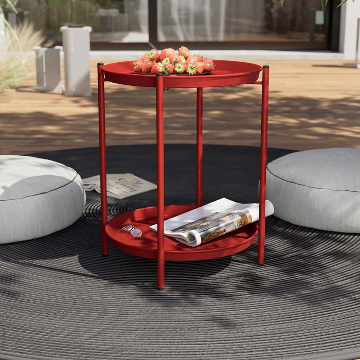Taoset 2-Tier End Table, Round Accent Side Table, Light weighted and Detachable Coffee Table, Red