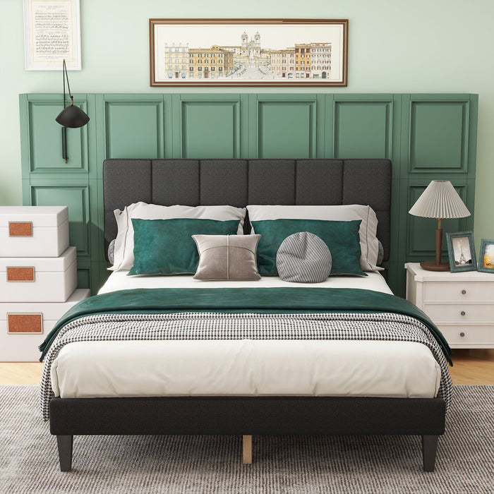 TINKLE WELL Queen Size Bed Frame, Fabric Upholstered Platform Bed Frame with Headboard, and Strong Wooden Slats, No Box Spring Needed, Easy Assembly, Dark Grey