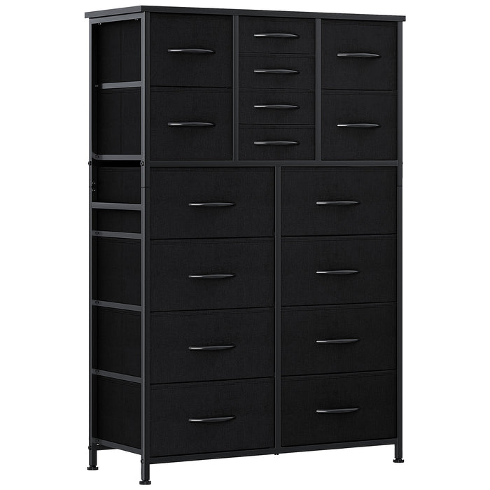 Bigleap 57-Inch Tall Dresser with 16 Fabric Drawers - Sturdy Metal Frame Storage Cabinet for Bedroom, Closet, Entryway,Black