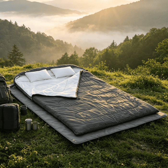 Betcozy Detachable Double Sleeping Bag for Adults with 2 Pillows, 2-in-1 Queen Size Camping Sleeping Bag to Single Bag, Washable Sleeping Bag for Couples, Backpacking, Black